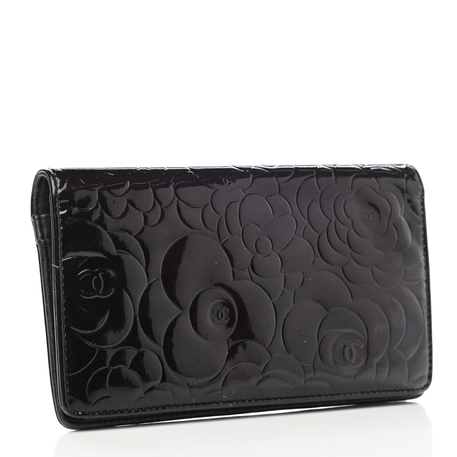 Chanel Patent Camellia Embossed Yen Wallet Black 3 of 13
