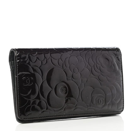 Chanel Patent Camellia Embossed Yen Wallet Black 3 of 13