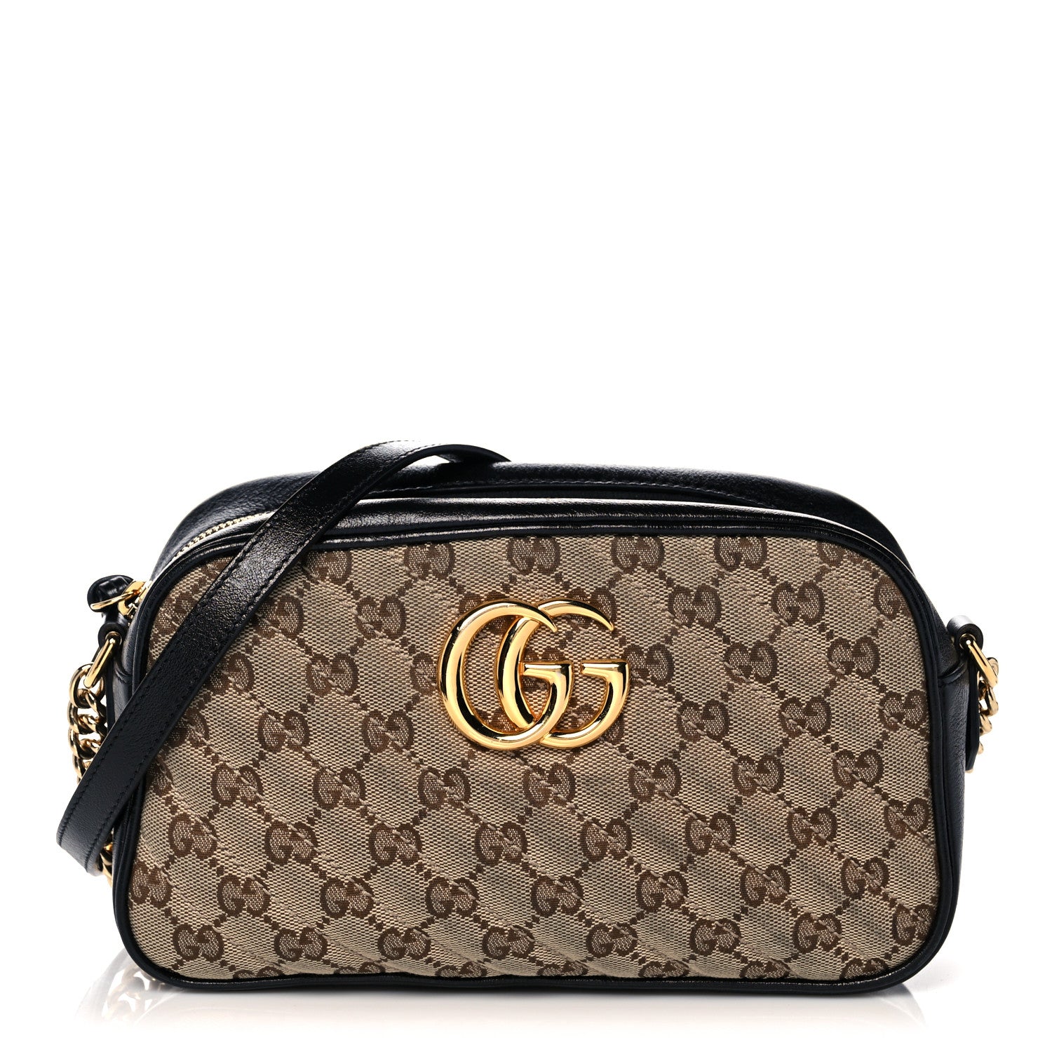 Gucci Monogram Matelasse Diagonal Small GG Marmont Chain Shoulder Bag Beige Black 1 of 15