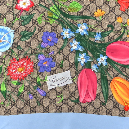 Gucci Silk Twill GG Monogram Special Florio Square Scarf Beige Sky Blue 2 of 4