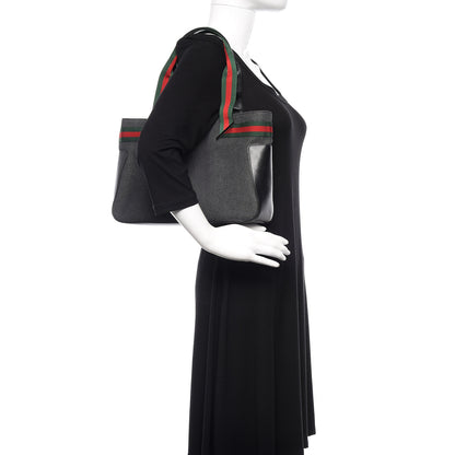 Gucci Denim Calfskin Web Tote Black 2 of 9