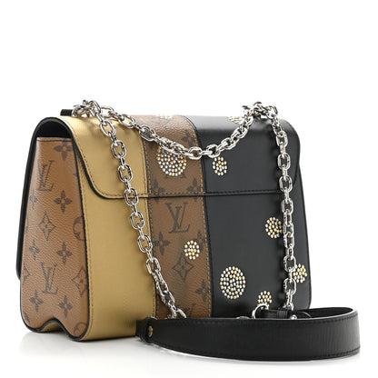 Louis Vuitton Calfskin Reverse Monogram Studded Twist Shoulder Bag MM Black Gold 3 of 9