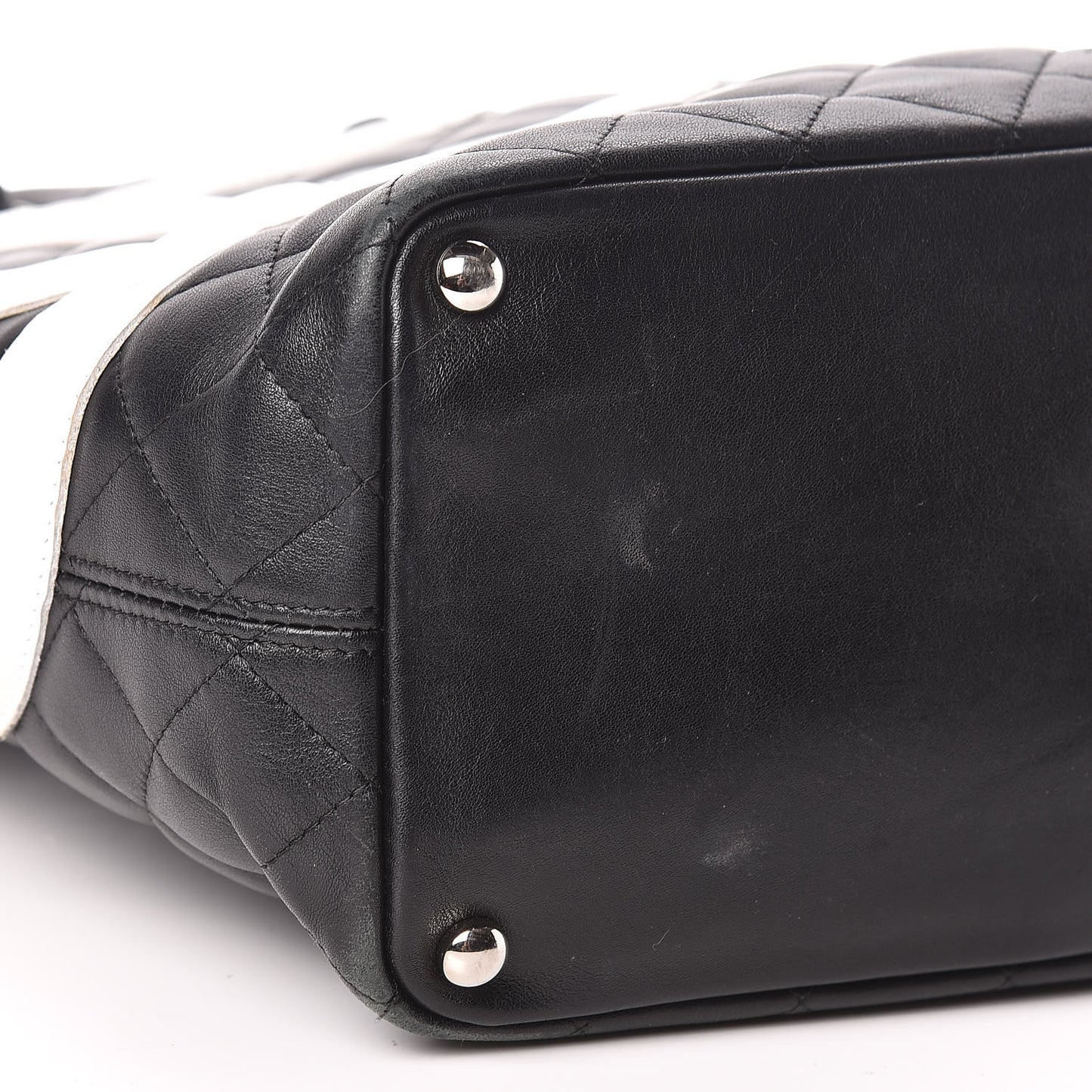Calfskin Quilted Medium Cambon Tote Black White
