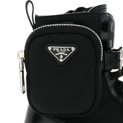 Prada Spazzolato Rois Re-Nylon Metal Triangle Logo Monolith Pouch Pocket 55mm Boots 36 Black 9 of 15