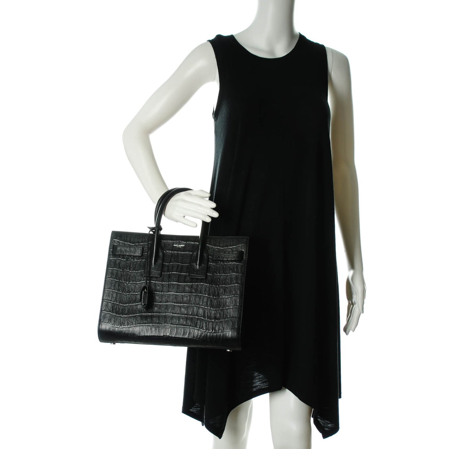 Calfskin Crocodile Embossed Small Sac de Jour Black