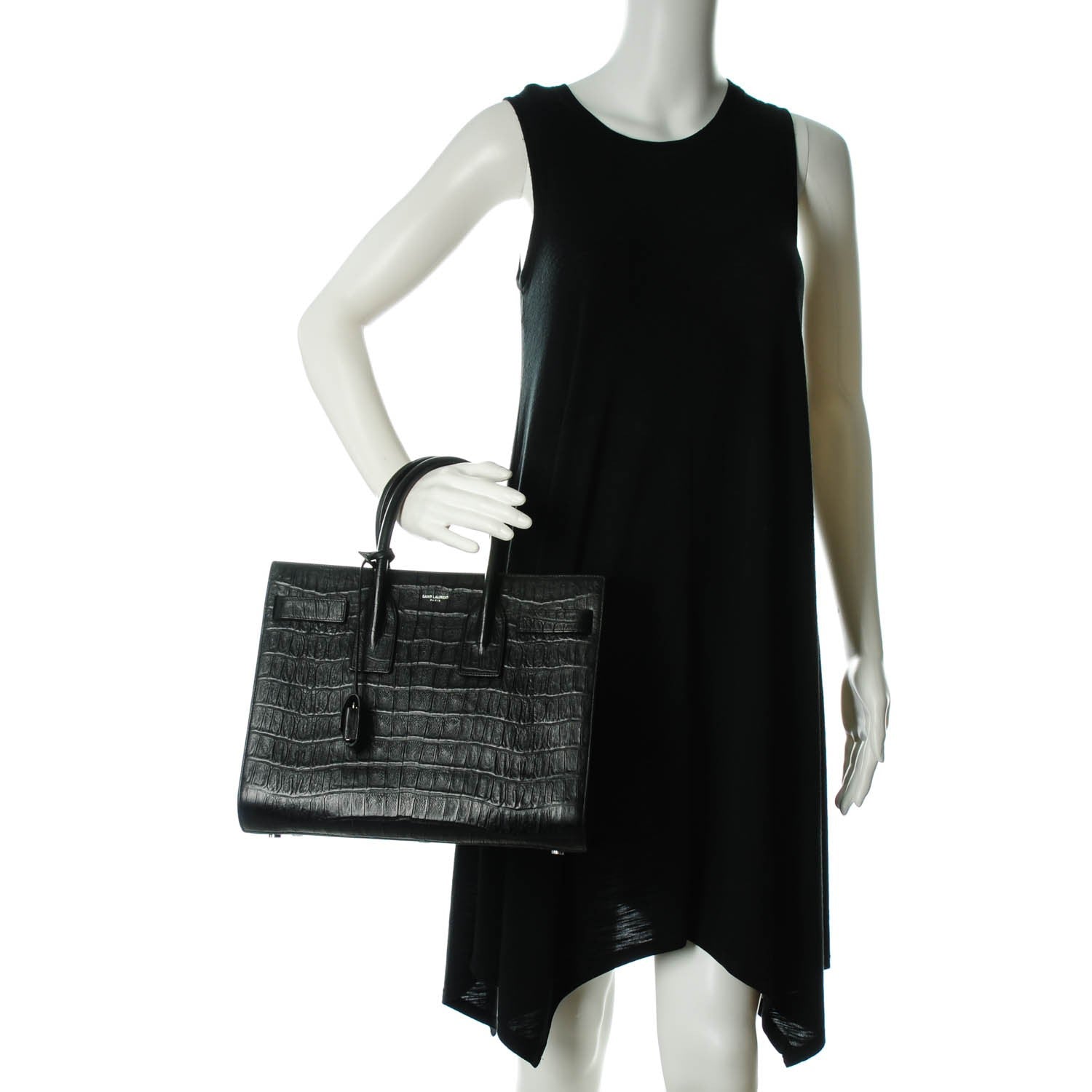 Saint Laurent Calfskin Crocodile Embossed Small Sac de Jour Black 2 of 7
