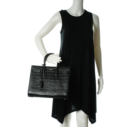 Saint Laurent Calfskin Crocodile Embossed Small Sac de Jour Black 2 of 7