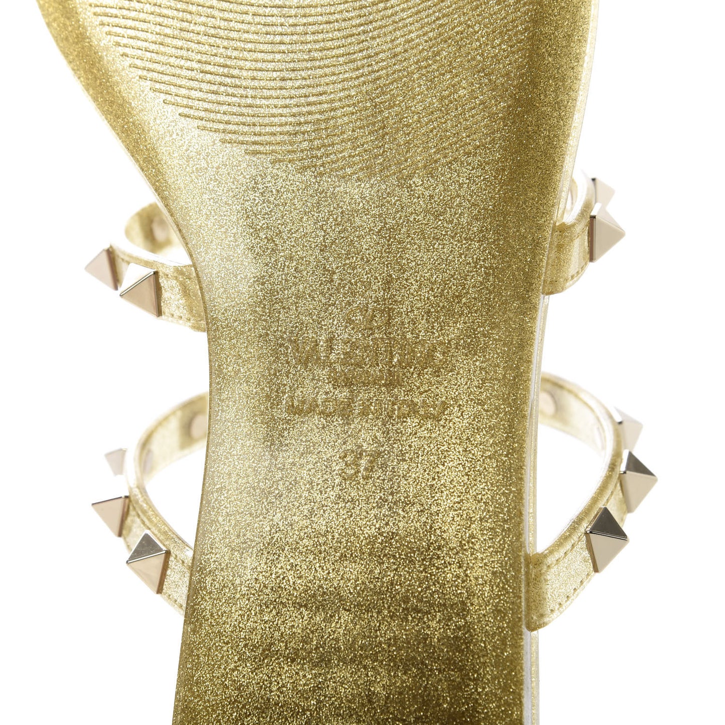 PVC Jelly Glitter Rockstud Caged Flat Thong Sandals 37 Oro