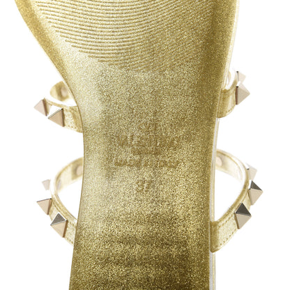 Valentino Garavani PVC Jelly Glitter Rockstud Caged Flat Thong Sandals 37 Oro 9 of 9