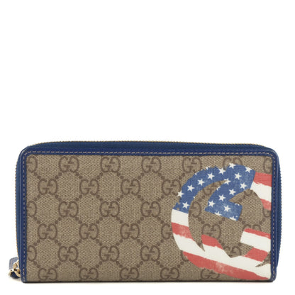 Gucci GG Plus Monogram USA Flag Zip Around Wallet Blue 1 of 7
