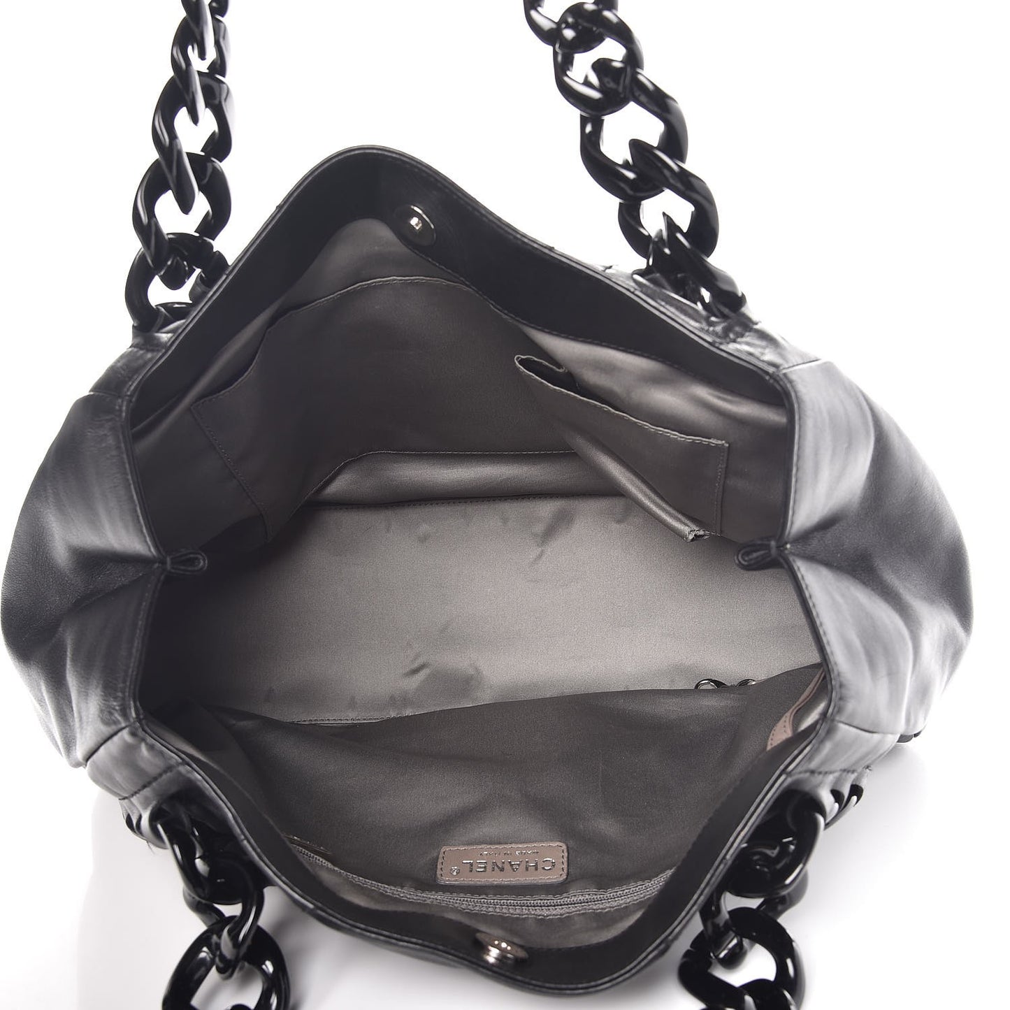 Calfskin Modern Chain Rhodoid East West Tote Black
