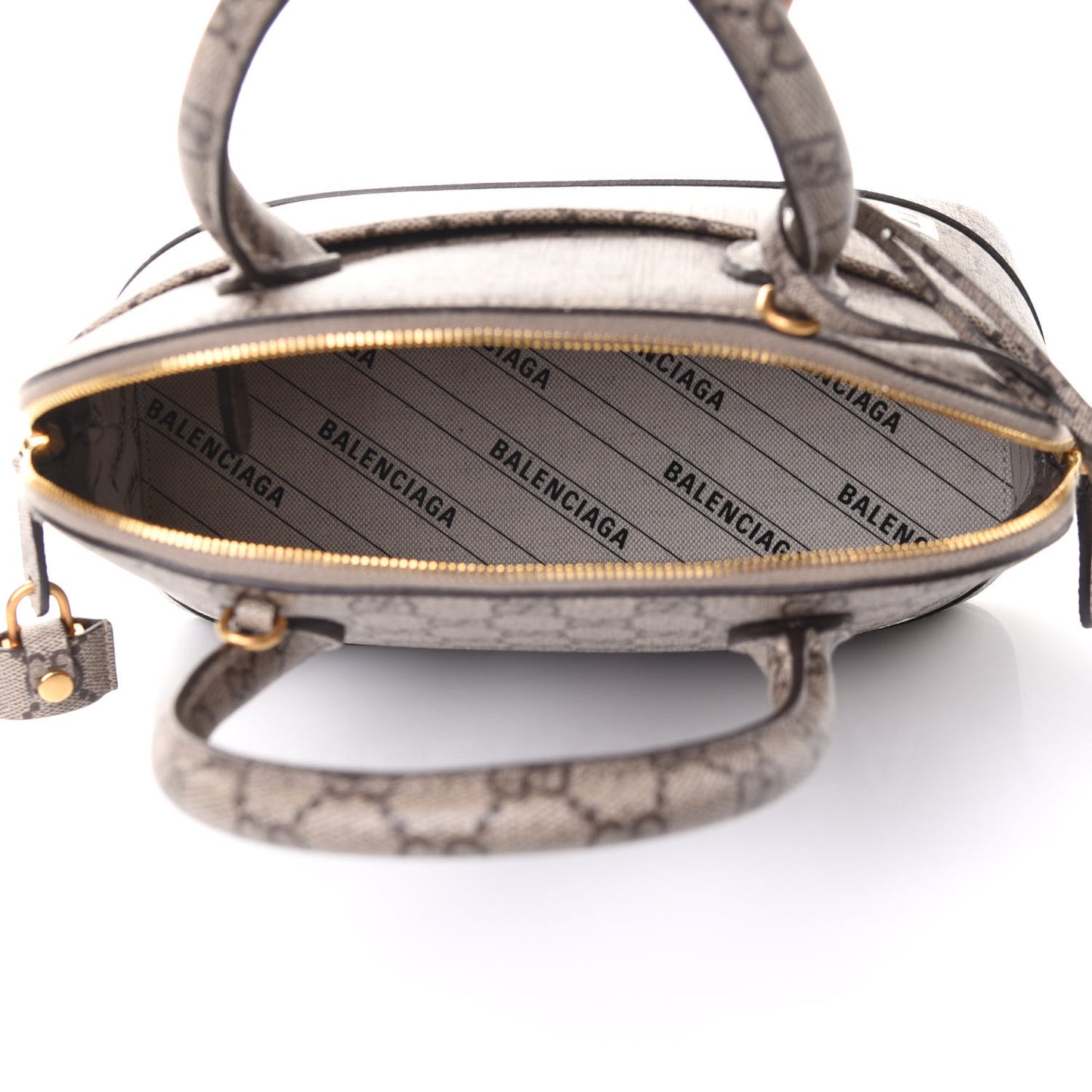 X GUCCI GG Supreme Monogram Small Ville Top Handle Beige Ebony