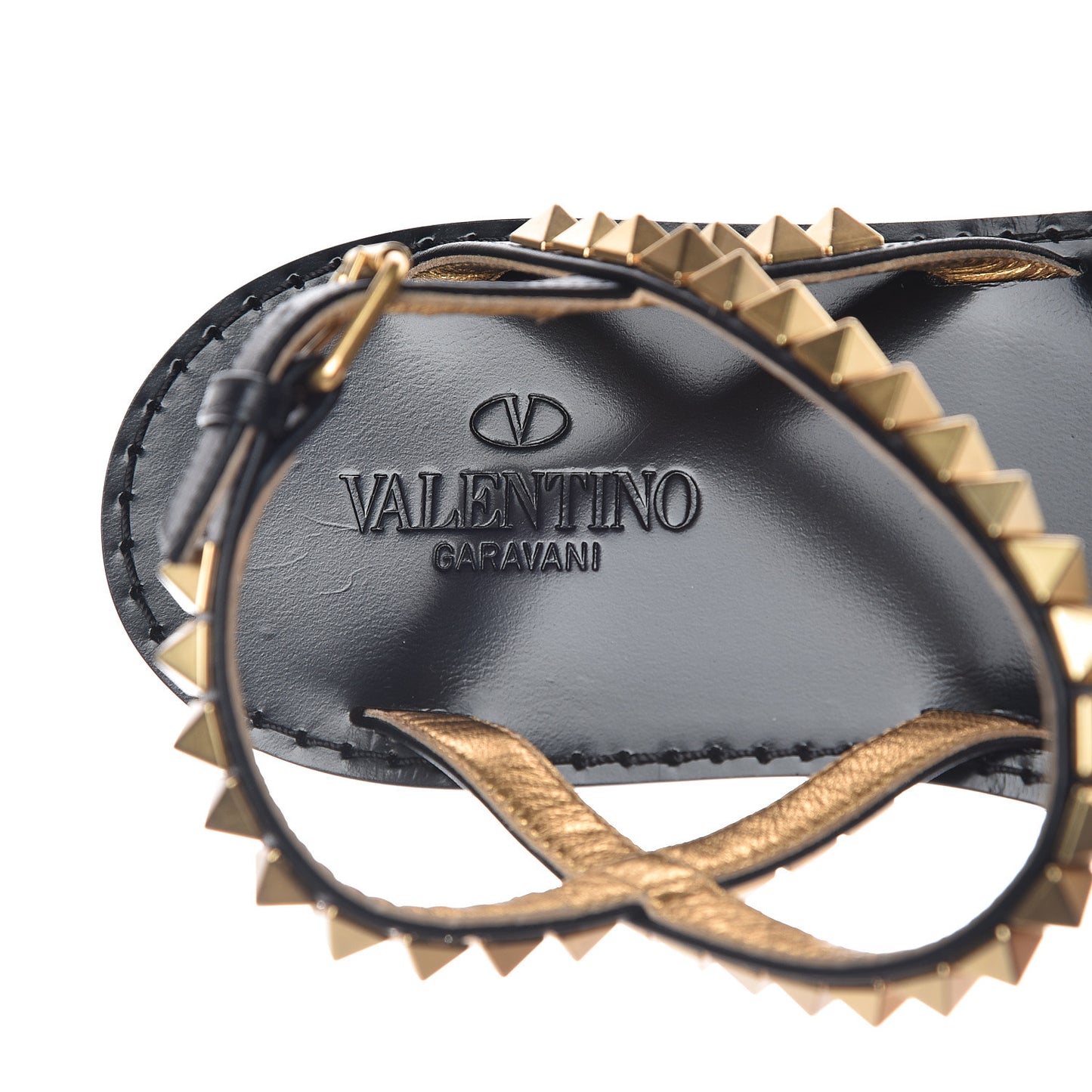 Calfskin Rockstud No Limit Slingback Flat Thong Sandals 36.5 Black Gold