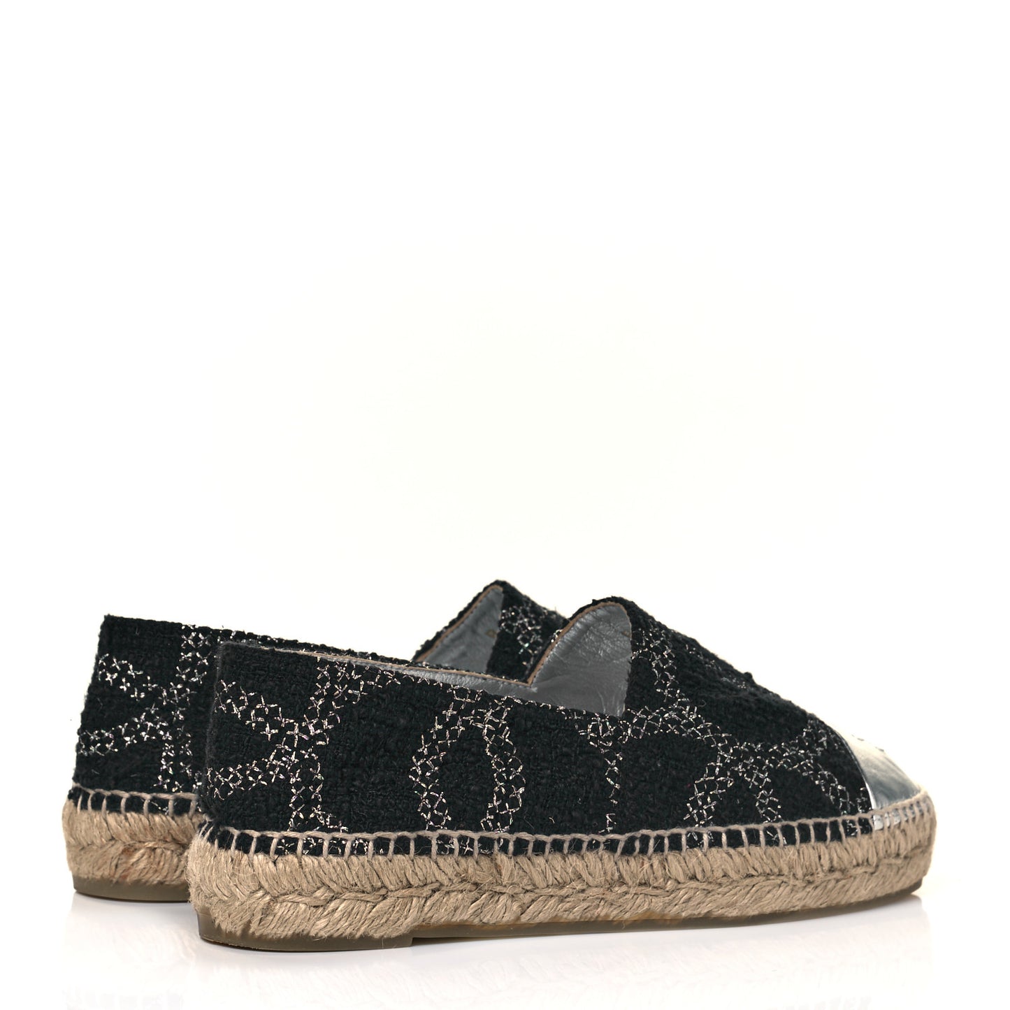 Tweed Lambskin CC Espadrilles 38 Black Silver