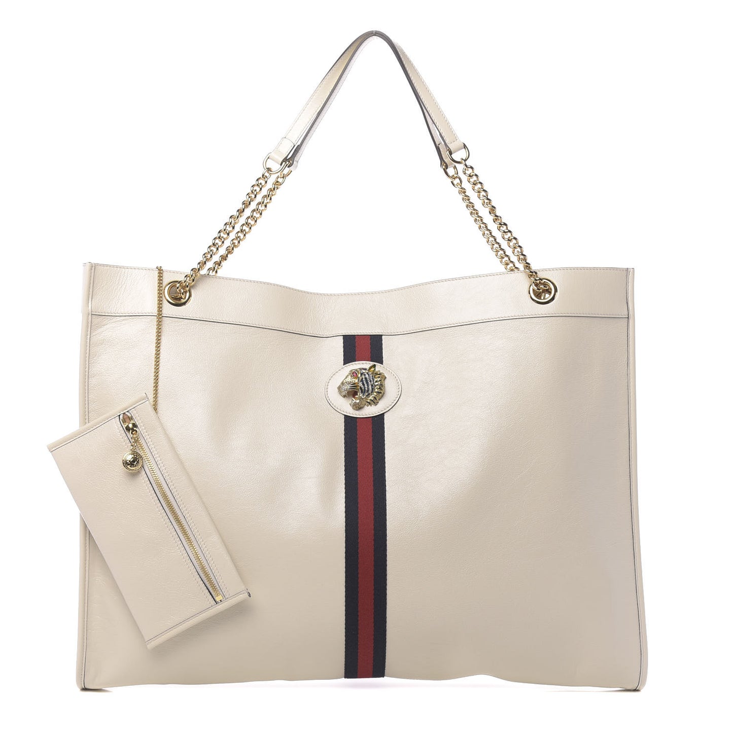 Calfskin Maxi Rajah Chain Tote White