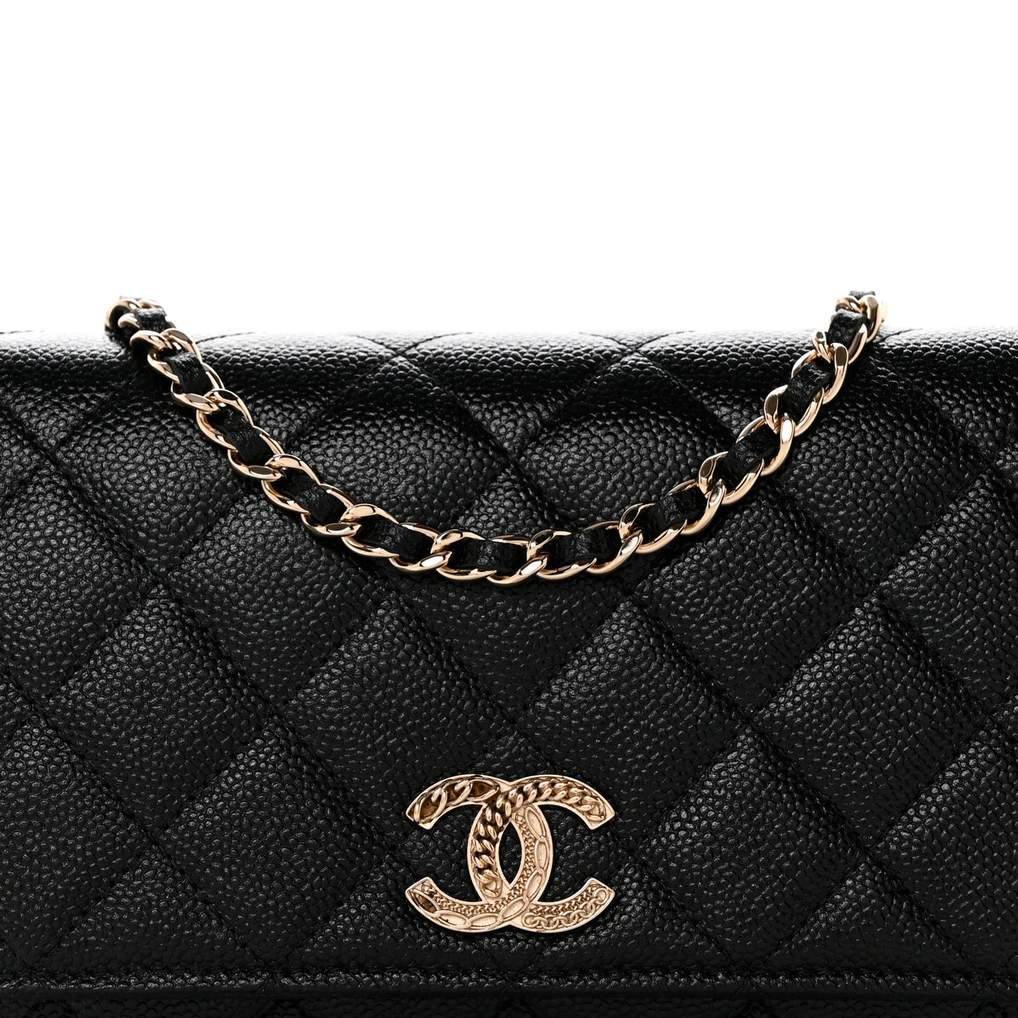 Caviar Quilted Chain CC Wallet On Chain WOC Black