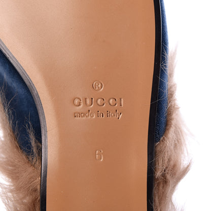 Gucci Velvet Fur Dragon Embroidered Mens Princetown Slippers 6 Zaffre Dark Zaffre 6 of 9