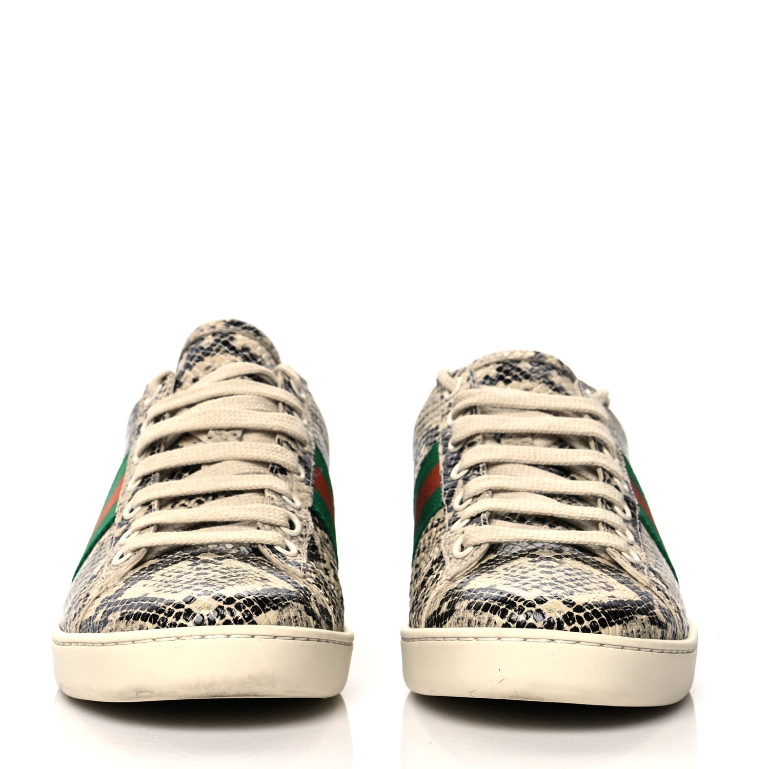 Gucci Calfskin Web Python Print Womens Ace Sneakers 37 Beige Avana New Shamarock 2 of 10