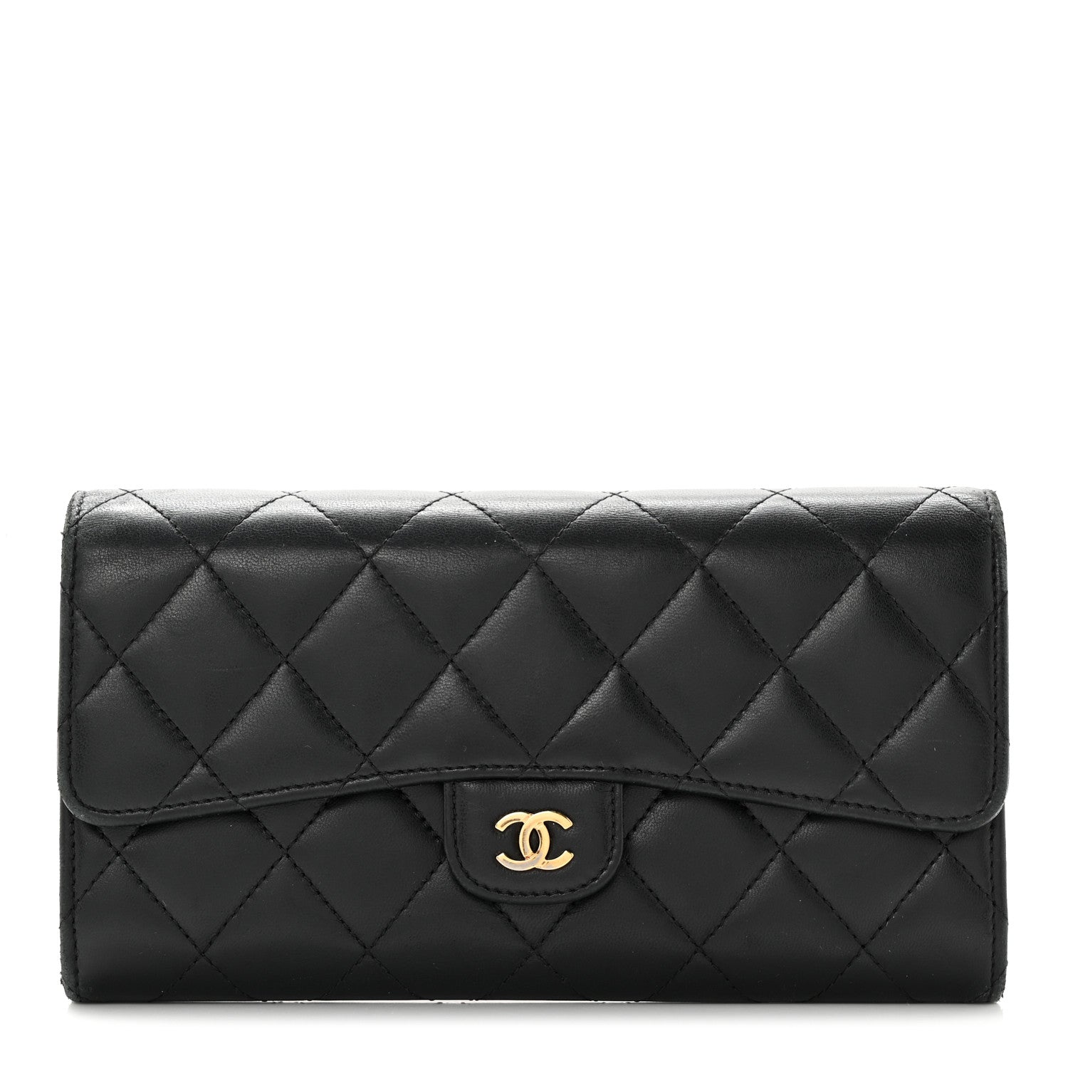 Chanel Lambskin Quilted Large Flap Gusset Wallet Black 1 of 19
