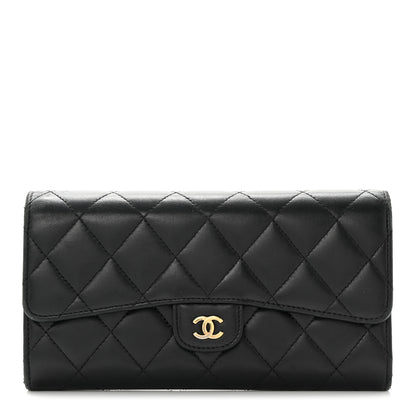 Chanel Lambskin Quilted Large Flap Gusset Wallet Black 1 of 19