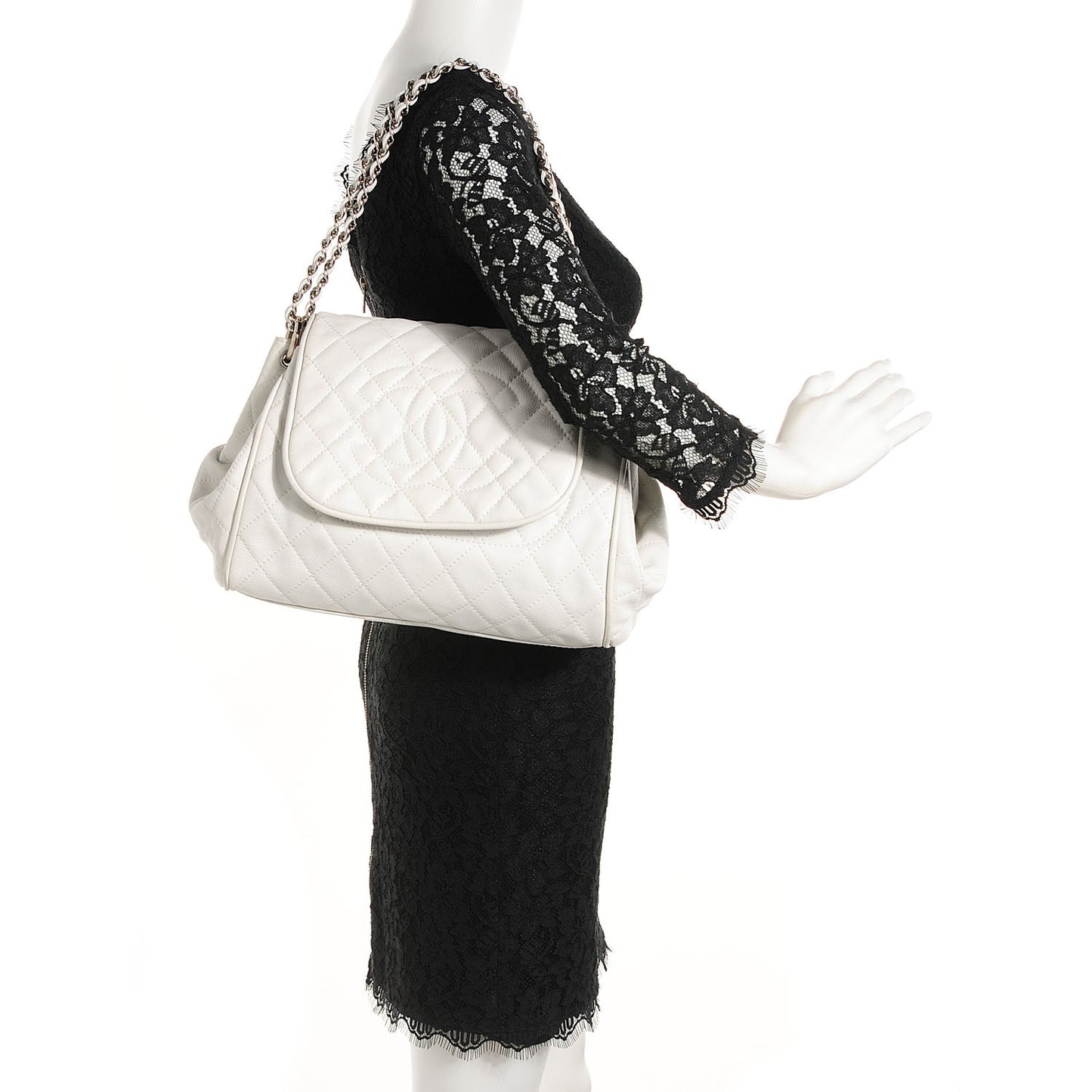 Caviar Quilted Timeless Accordion Flap White
