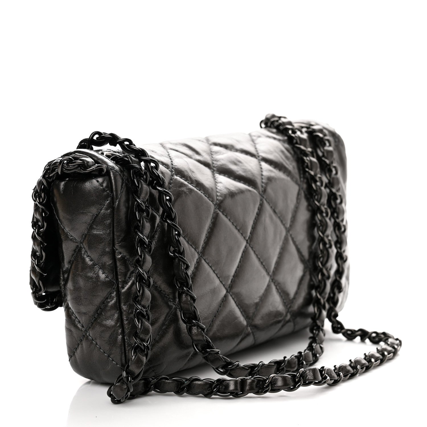 Chanel Metallic Aged Calfskin Quilted Small Chain Me Flap Black 3 of 12