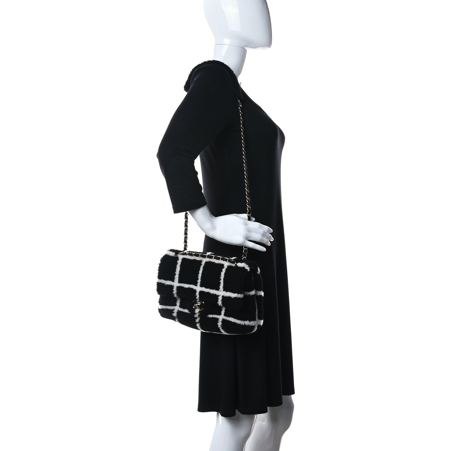 Chanel Shearling Lambskin Large Fluffy Tartan Single Flap Black White 2 of 10