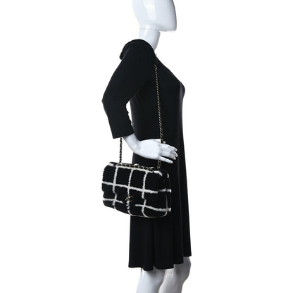 Chanel Shearling Lambskin Large Fluffy Tartan Single Flap Black White 2 of 10
