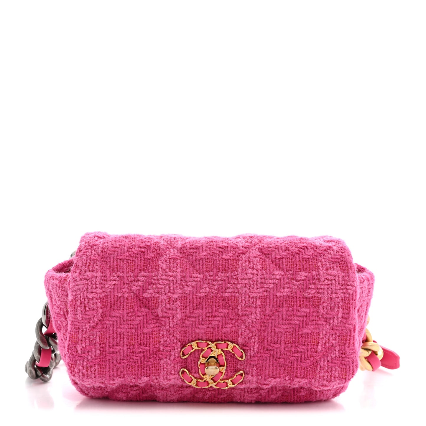 Tweed Quilted Chanel 19 Waist Bag Pink
