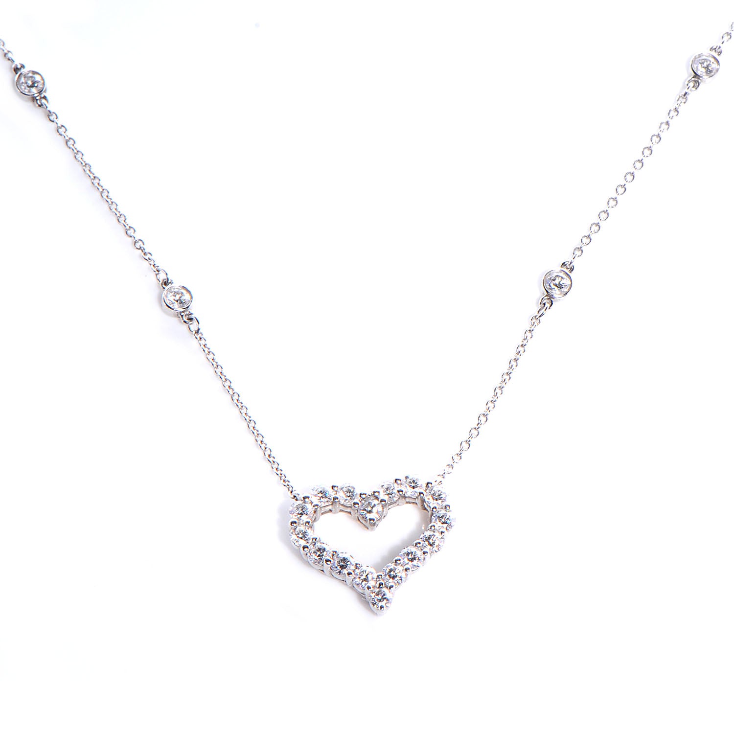 Tiffany Platinum Diamond Heart Station Pendant Necklace 1 of 4