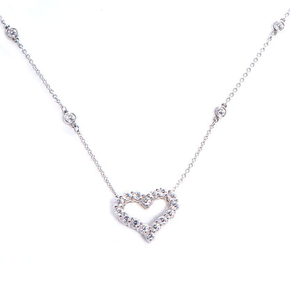 Tiffany Platinum Diamond Heart Station Pendant Necklace 1 of 4