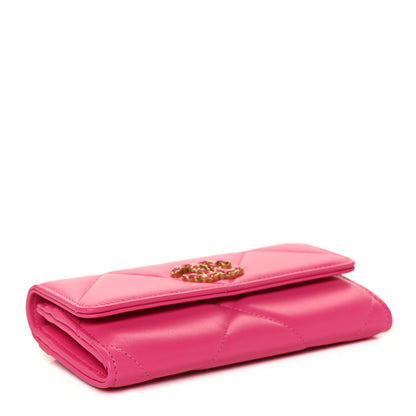Chanel Lambskin Quilted Chanel 19 Flap Wallet Dark Pink 4 of 10