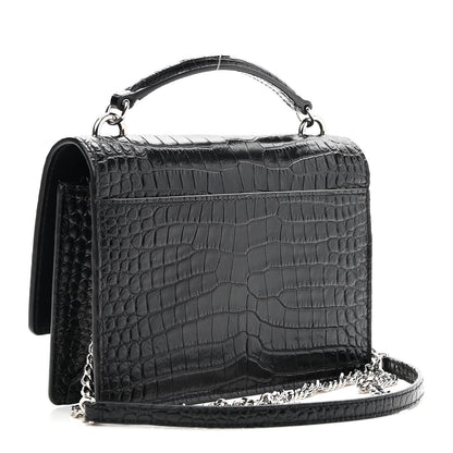 Saint Laurent Calfskin Crocodile Embossed Monogram Sunset Top Handle Chain Wallet Black 3 of 8