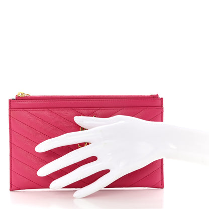 Saint Laurent Grain De Poudre Chevron Monogram Bill Pouch Fresh Fuxia 2 of 9