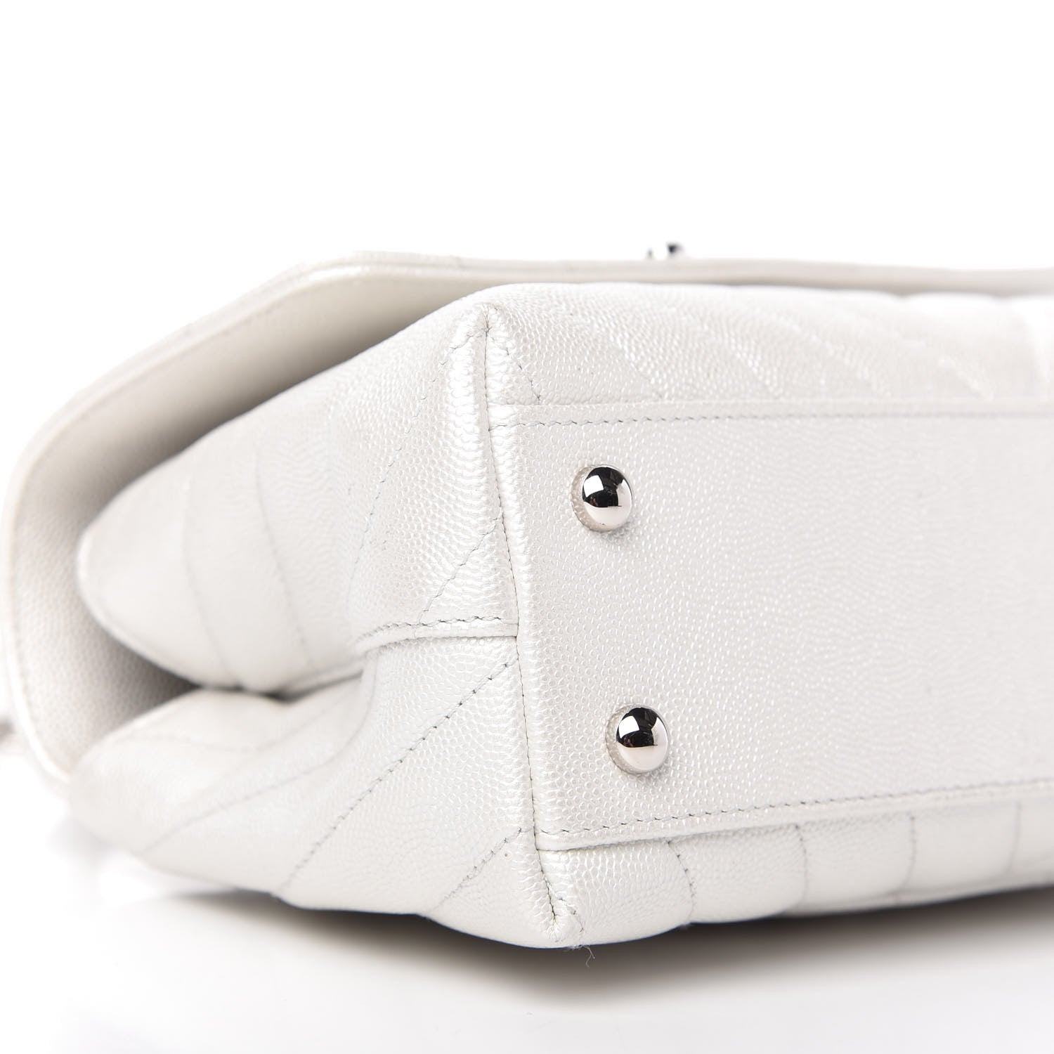 Chanel Iridescent Caviar Chevron Quilted Mini Coco Handle Flap White 6 of 10