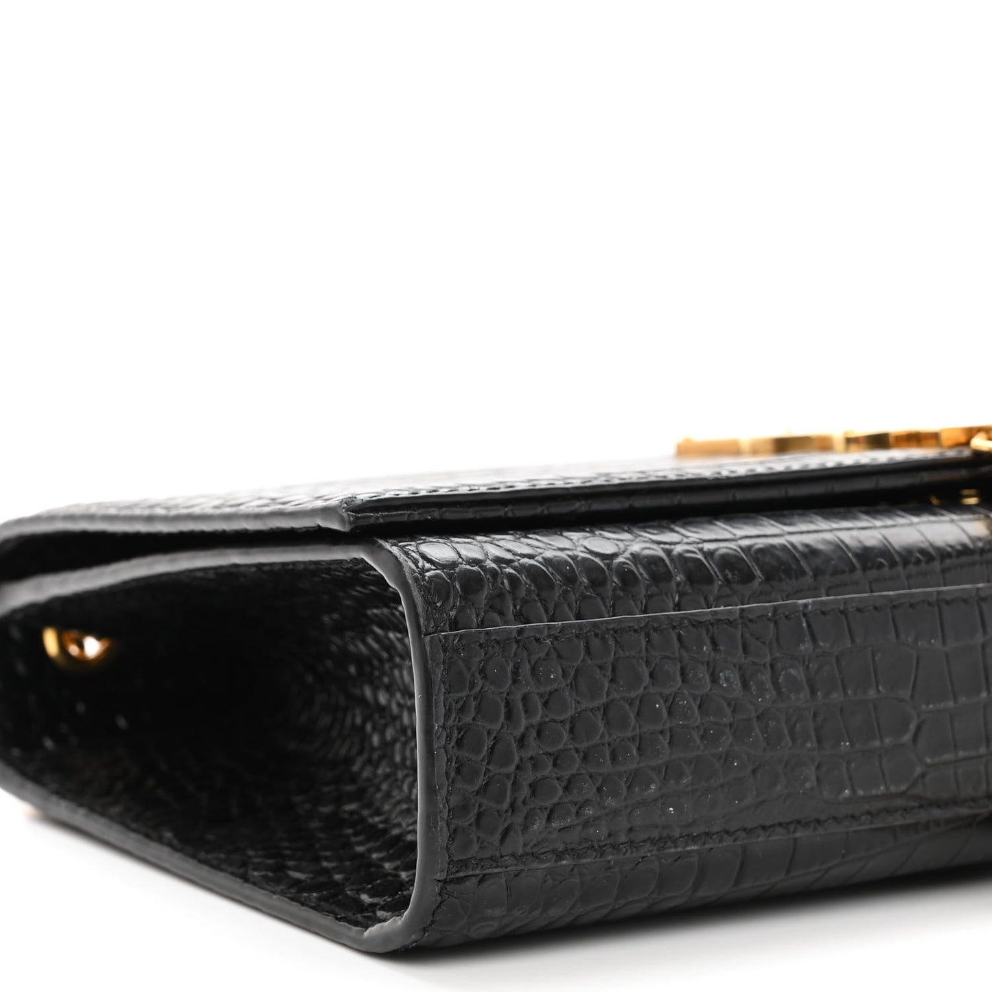 Calfskin Crocodile Embossed Medium Classic Monogram Kate Tassel Satchel Black