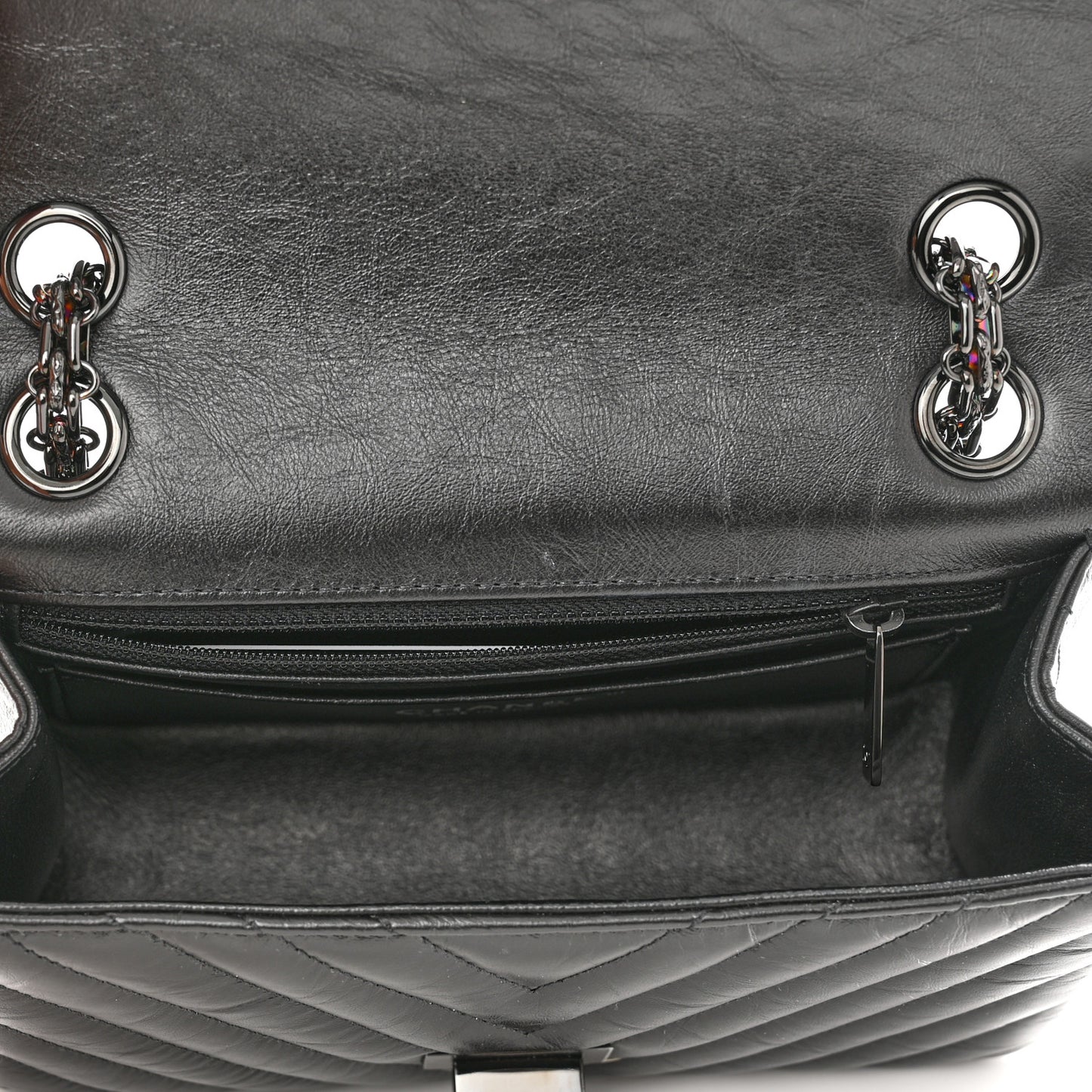 Aged Calfskin Chevron Quilted 2.55 Reissue Mini Flap So Black