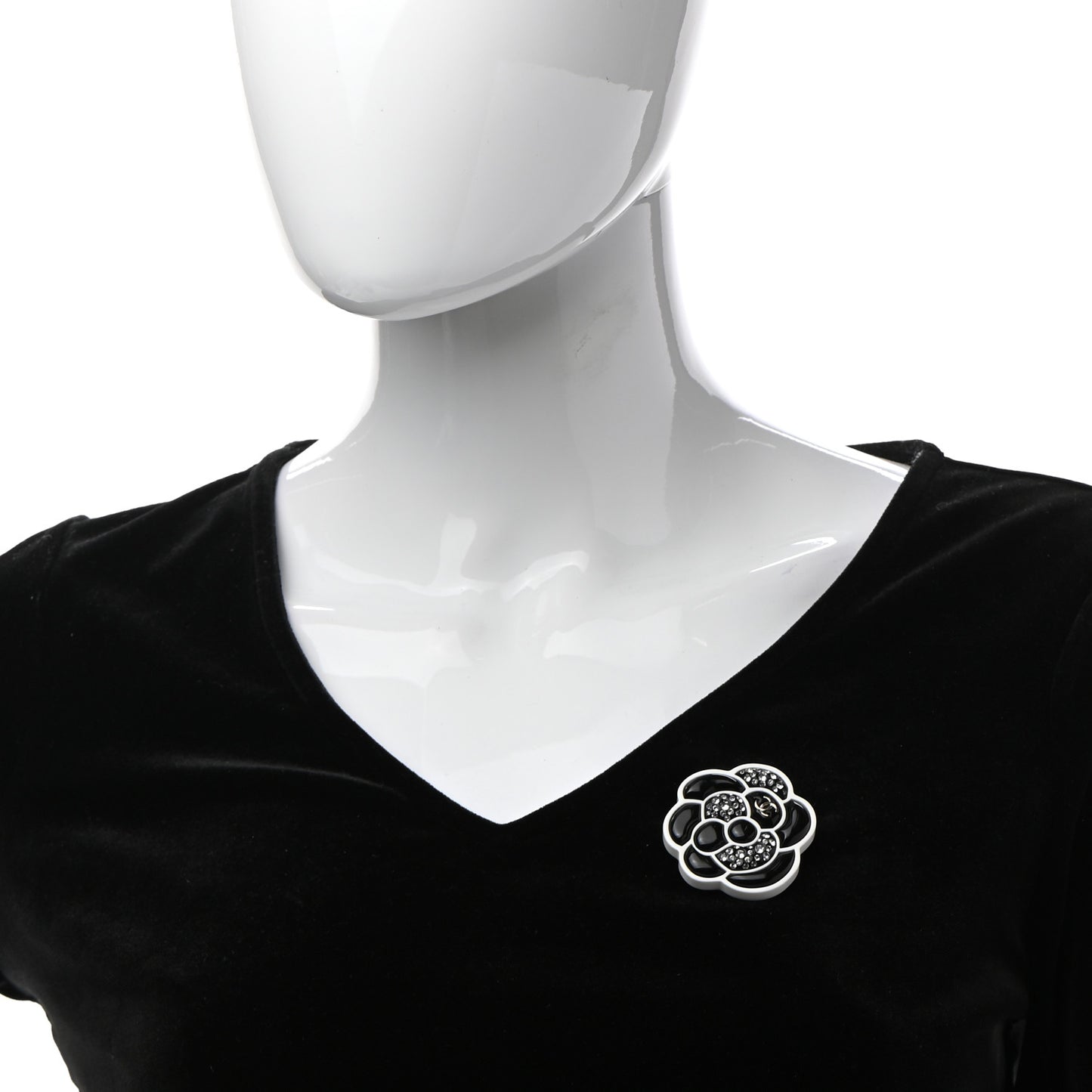 Enamel Crystal CC Camellia Brooch Pin Black Silver Gold