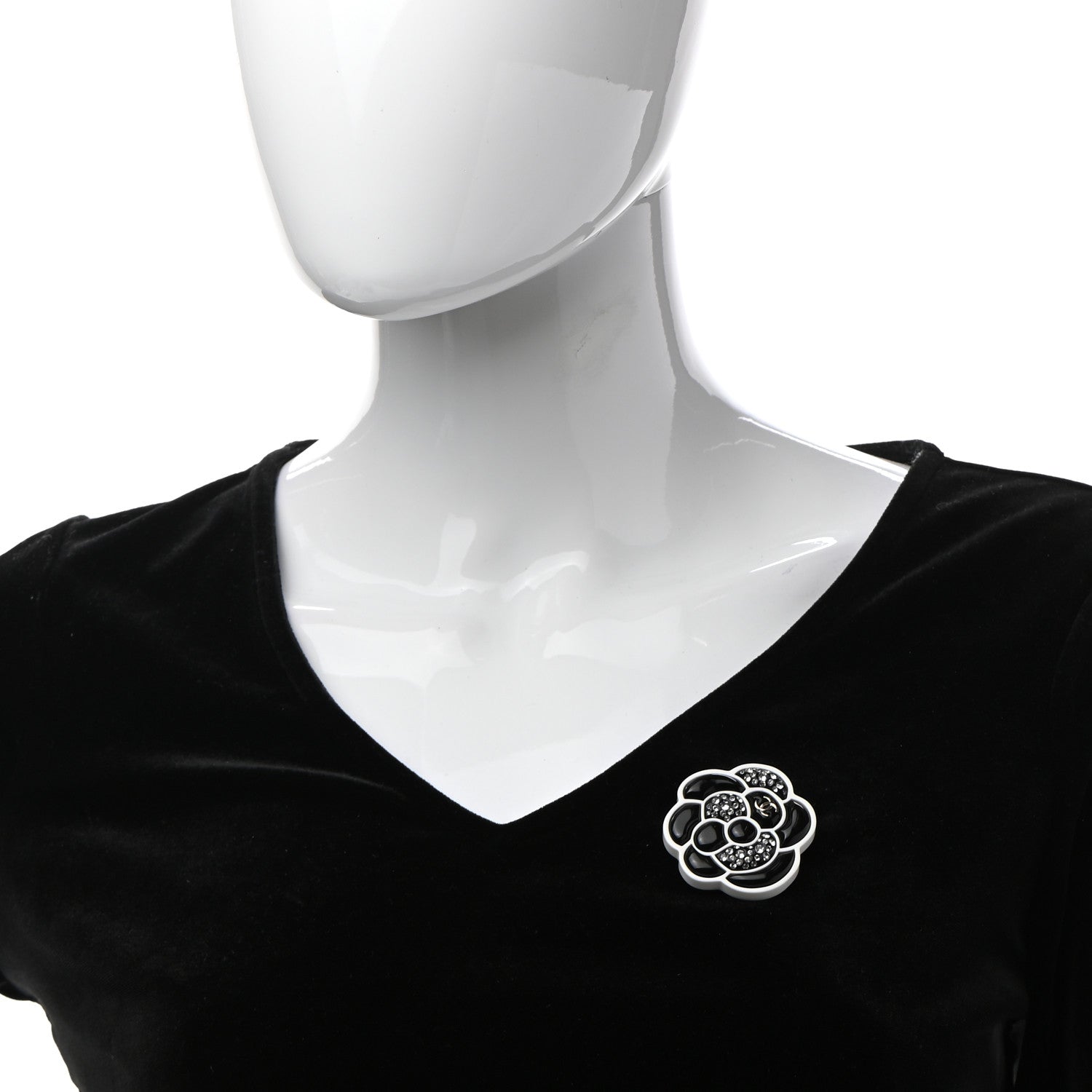 Chanel Enamel Crystal CC Camellia Brooch Pin Black Silver Gold 2 of 5
