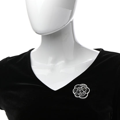 Chanel Enamel Crystal CC Camellia Brooch Pin Black Silver Gold 2 of 5