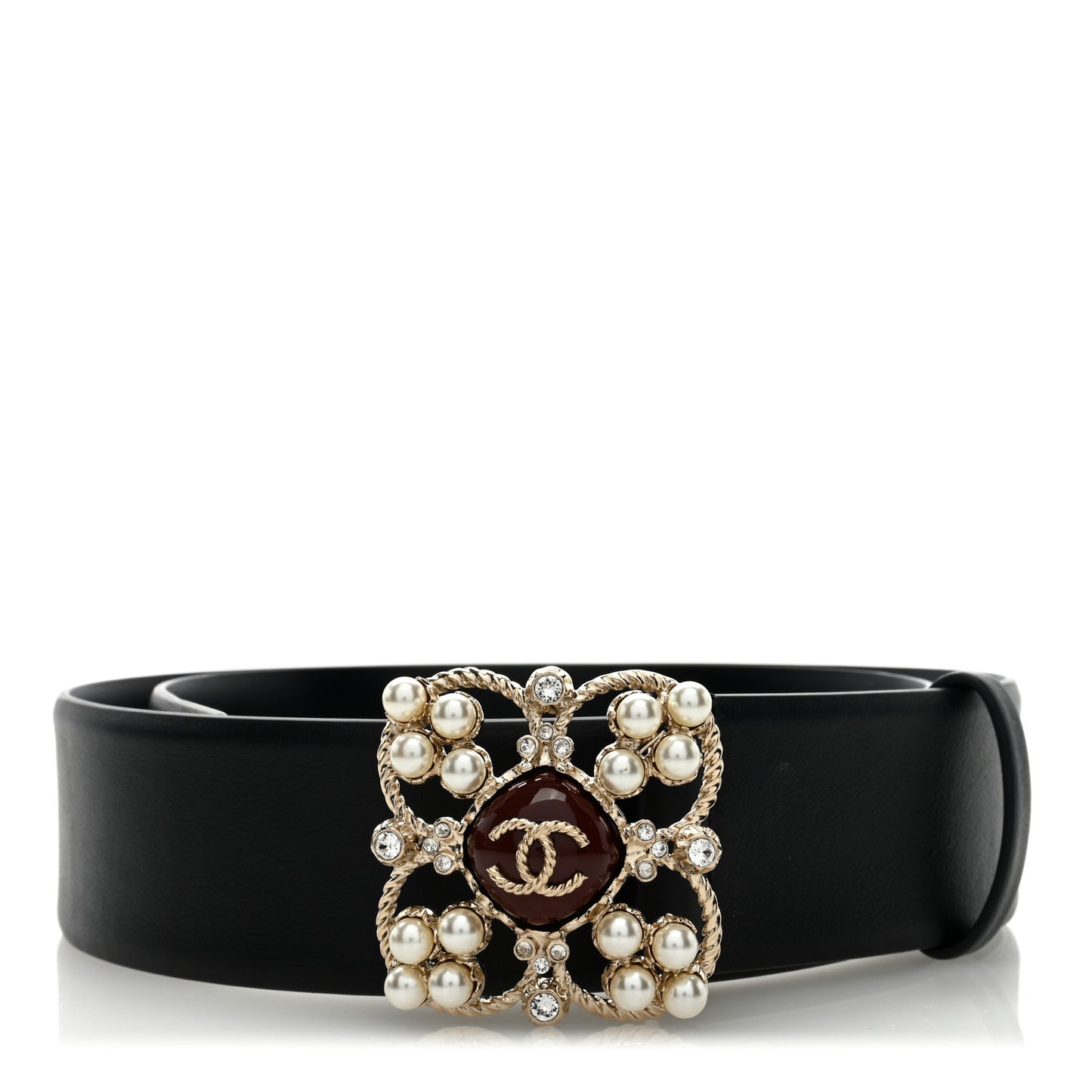 Calfskin Pearl Poured Glass CC Belt 75 30 Black
