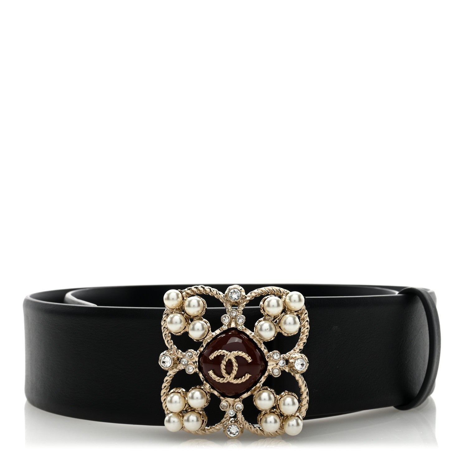 Chanel Calfskin Pearl Poured Glass CC Belt 75 30 Black 1 of 5