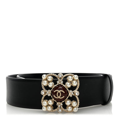 Chanel Calfskin Pearl Poured Glass CC Belt 75 30 Black 1 of 5