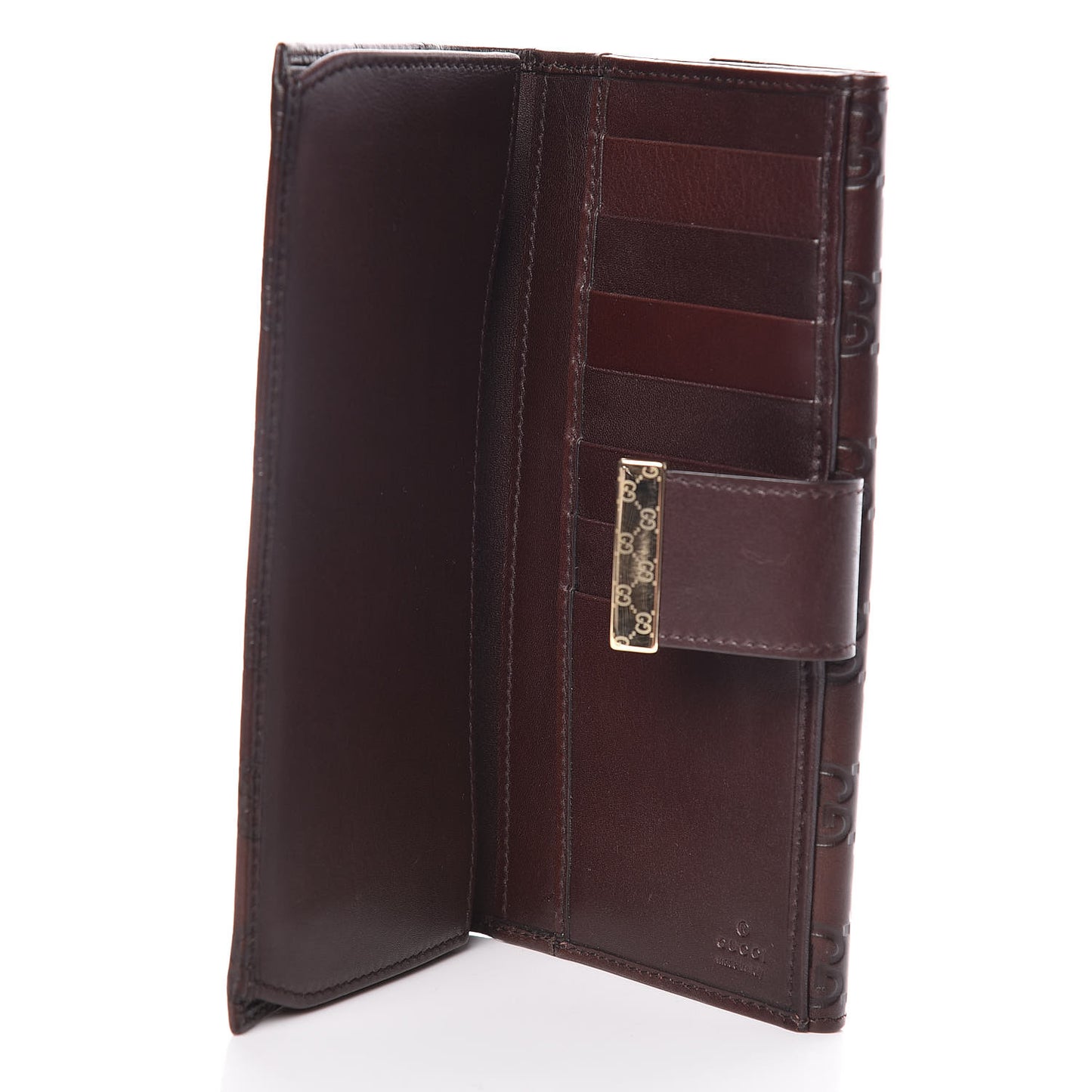 Guccissima Margaux Calfskin Icon Bar Continental Flap Wallet Chocolate