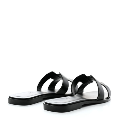 Hermes Box Calfskin Oran Sandals 37 Black 4 of 9