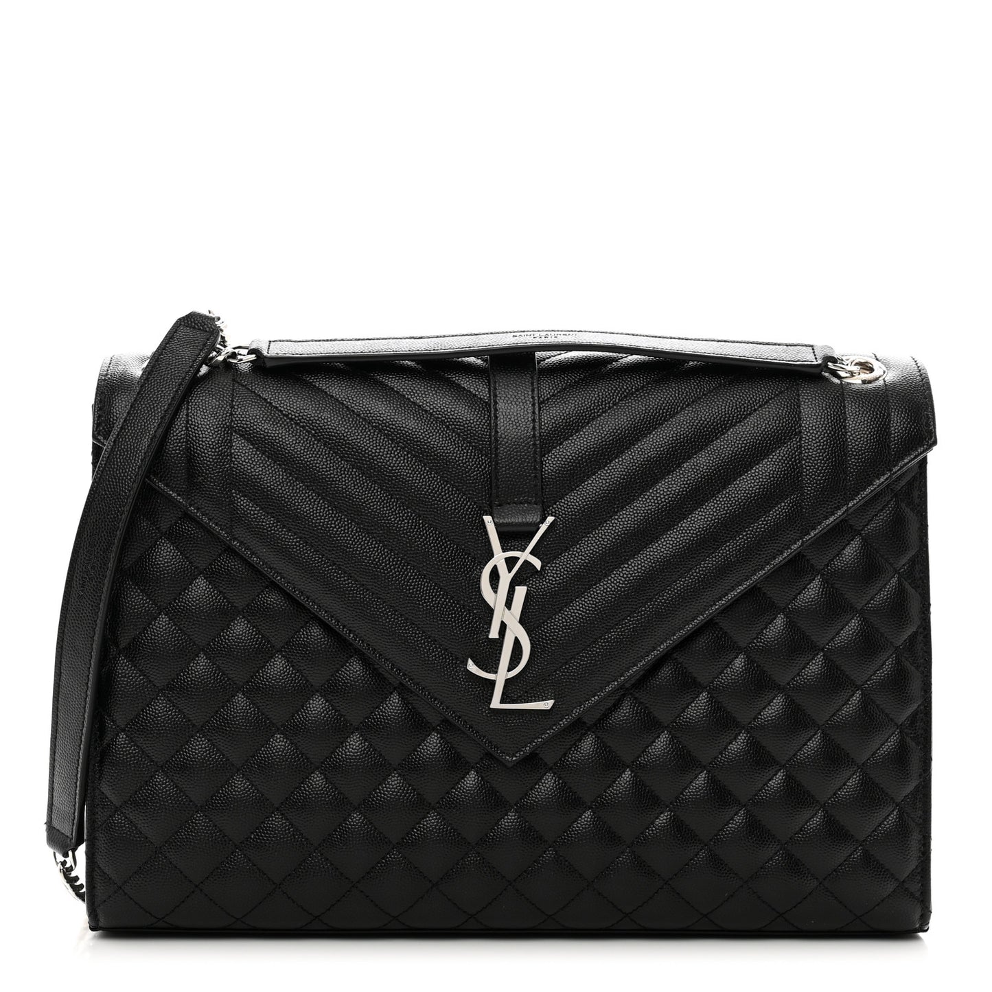 Grain De Poudre Textured Mixed Matelasse Large Triquilt Monogram Satchel Black