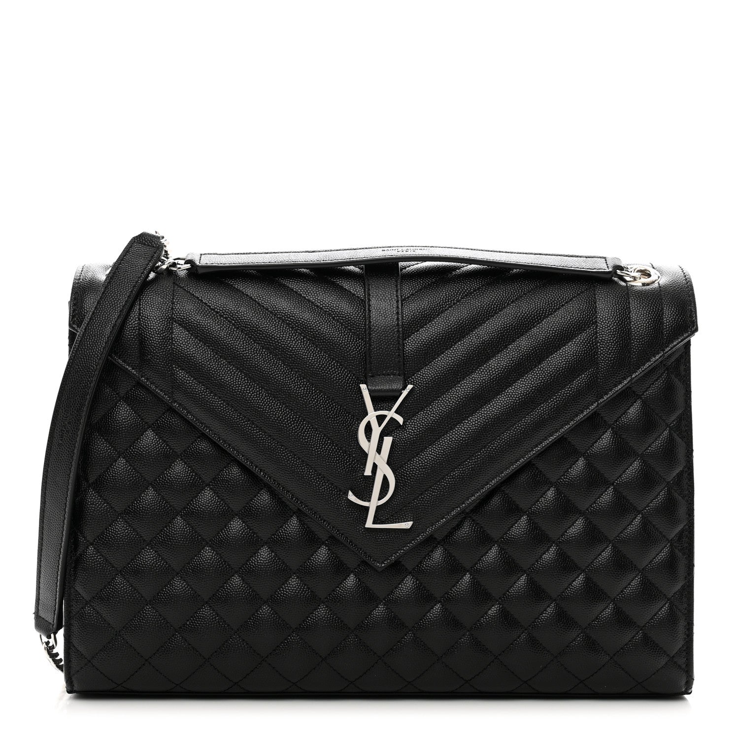 Saint Laurent Grain De Poudre Textured Mixed Matelasse Large Triquilt Monogram Satchel Black 1 of 10