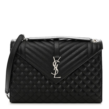 Saint Laurent Grain De Poudre Textured Mixed Matelasse Large Triquilt Monogram Satchel Black 1 of 10