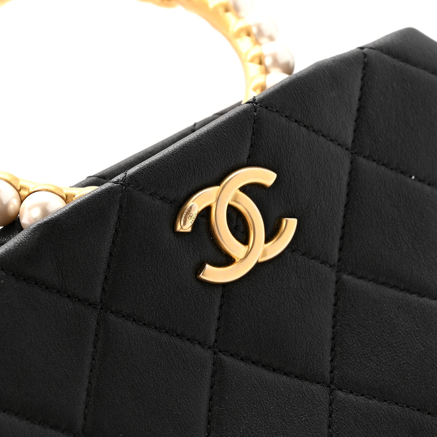 Lambskin Quilted Pearl Crown Clutch Bag Black