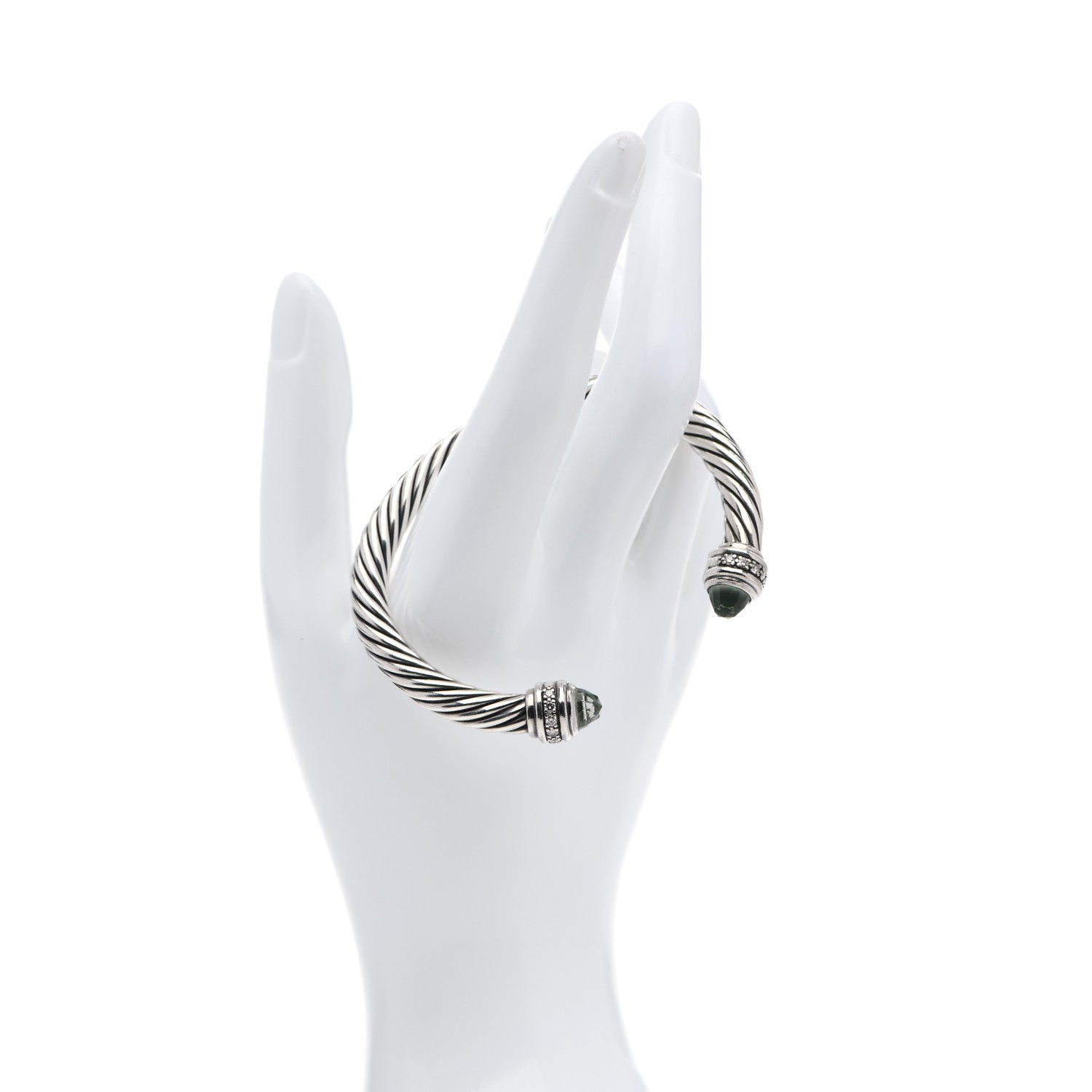 David Yurman Sterling Silver Diamond Prasiolite 7mm Cable Classics Bracelet 2 of 5